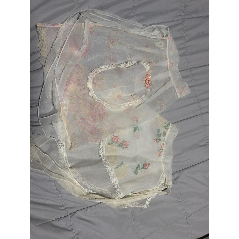 Vintage Busy Hour Aprons Sheer Floral Organza Lace Trim Half Apron Set of 2